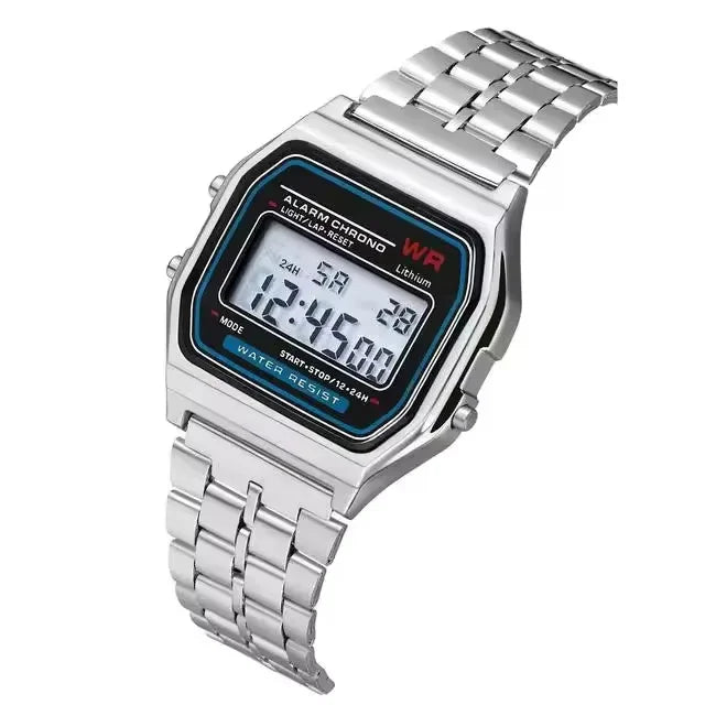 Relógio Digital LED Masculino — Aço Inoxidável