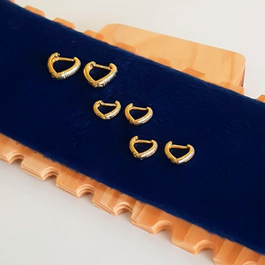 Trio de Brincos de Coração Banhado a Ouro 18K