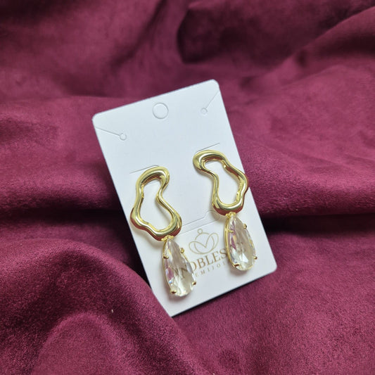 Brinco Orgânico com Cristal Banhado a Ouro 18K
