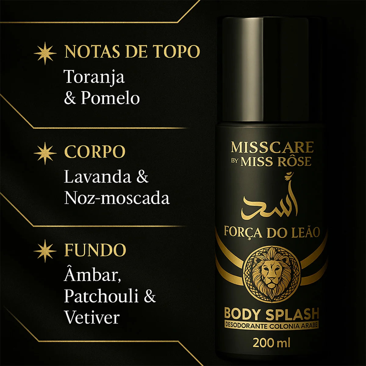 Body Splash Masculino 200ml — Oriental, Amadeirado e Cítrico