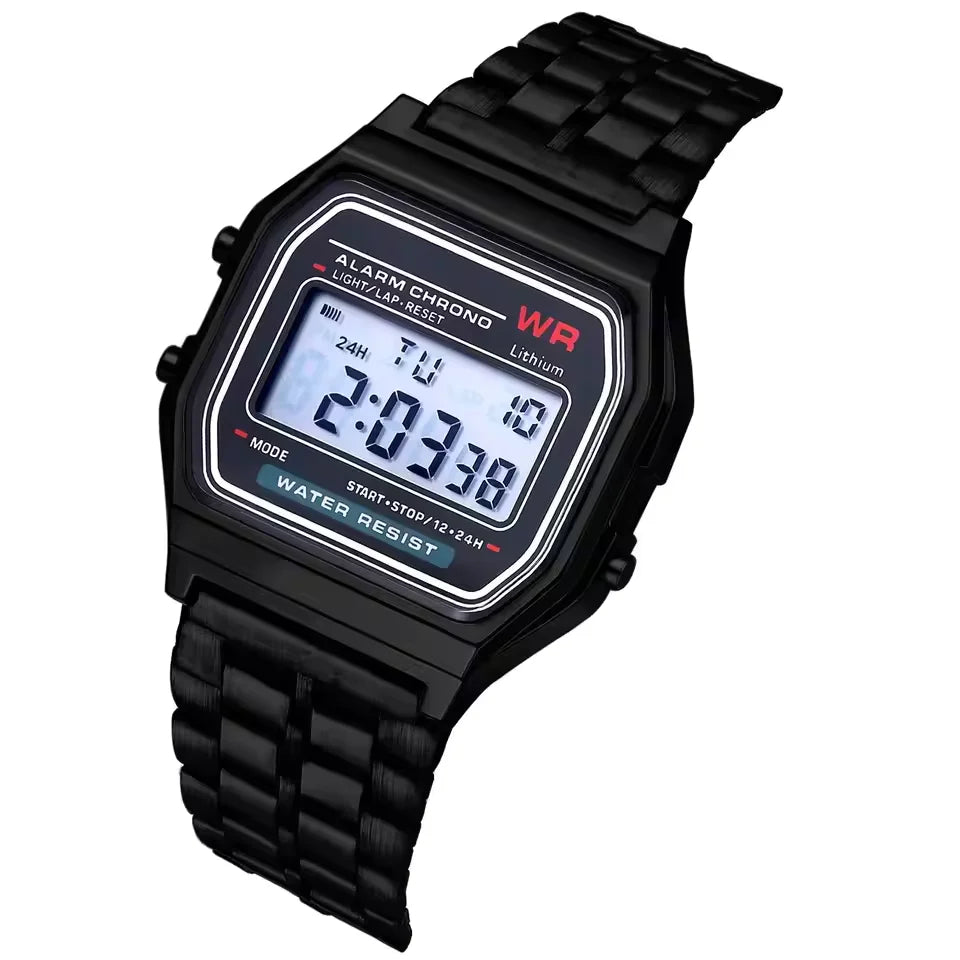 Relógio Digital LED Masculino — Aço Inoxidável